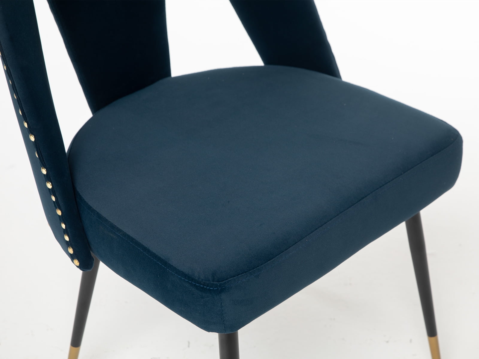 MAYEERTY Modern Contemporary Velvet Dining Chair - Nailheads, Gold-Tipped Black Metal Legs, Blue, Set of 2
