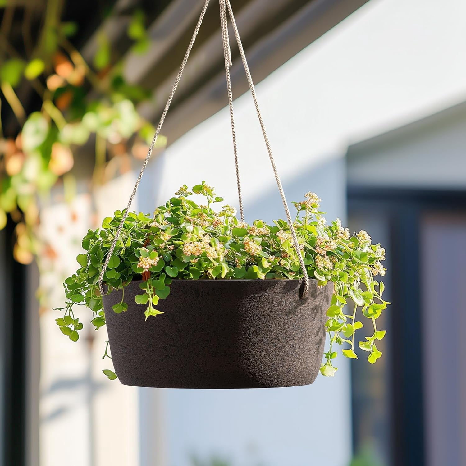 Large Hanging Planters - 12 Inch Outdoor Flower Pots, Hanging Garden Planters Set of 2, Black Charcoal