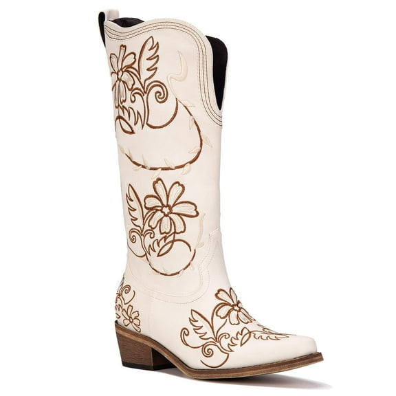 Cowboy Boots for Women- Pointed Toe Women's Mid Calf Cowboy Boots with Classic Embroidery- Ideal for Worker & Country Concert