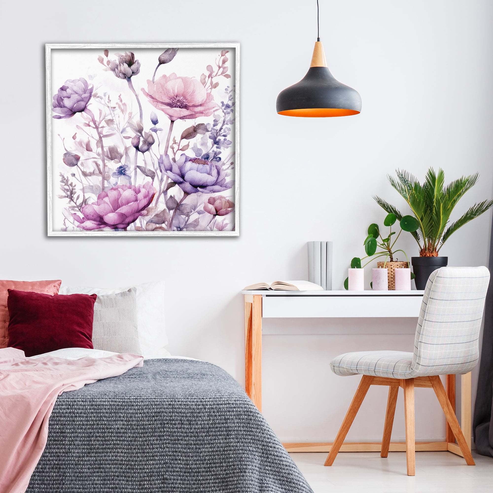 Stupell Industries Purple & Pink Florals White Framed Giclee Art, design by Kim Lewis
