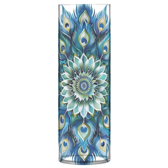 Clear Flower Vase Centerpieces Plastic Cylindrical Vases Home Wedding Decor 4"x12" Peacock Feathers Mandala
