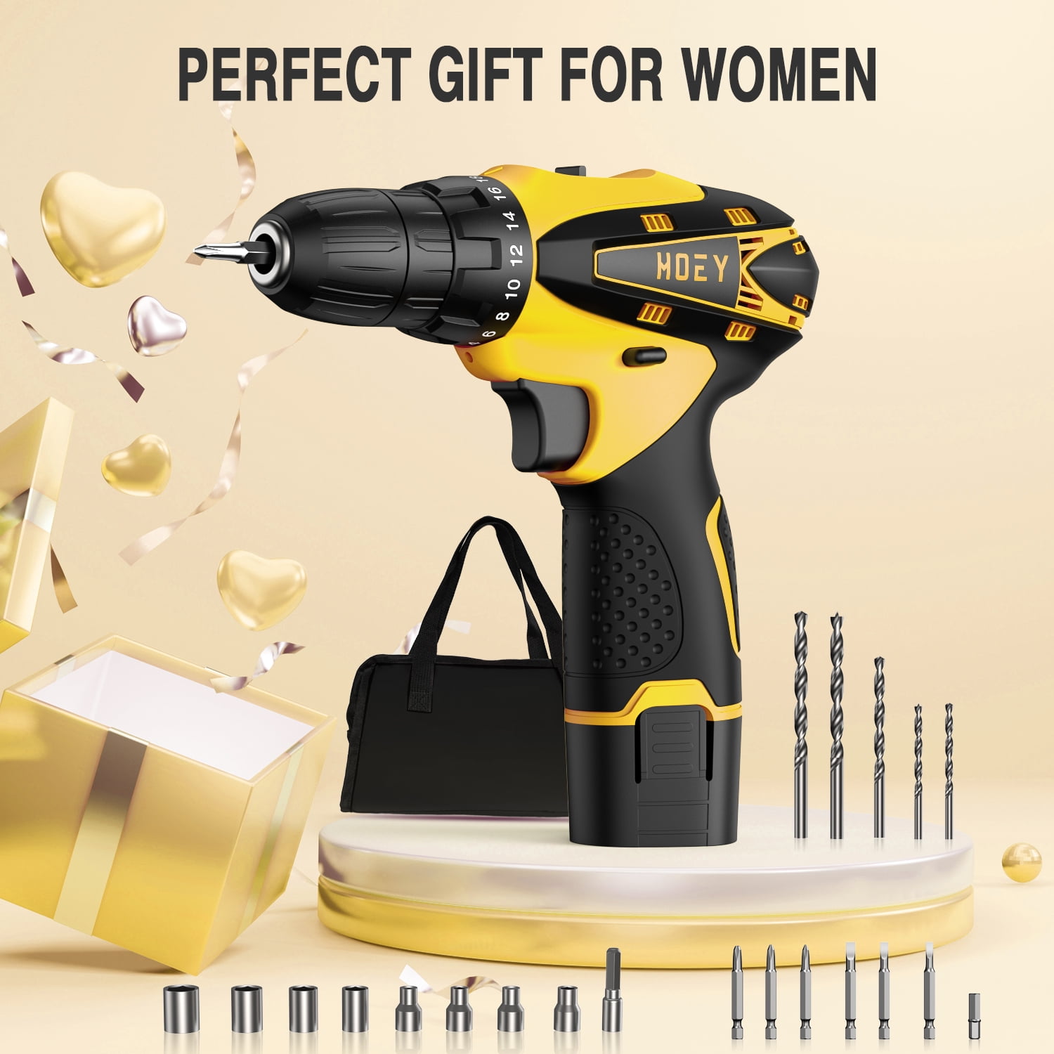 Cordless Drill Set, 12V Power Drill Set Electric Screwdriver Driver Tool Kit for Women, 3/8" Keyless Chuck 1 Battery & Charger with Storage bag