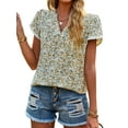 thumbnail image 4 of ZXSXSY Women Floral Print Petal Short Sleeve Notch V Neck Blouse, 4 of 6