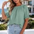 thumbnail image 5 of Tqcoqu Women's Solid Off Shoulder Ruffle Elastic 3/4 Puff Sleeve Blouse,Loose Flowy Summer Casual Pullover Top,Mint Green Women's S-XXL, 5 of 7