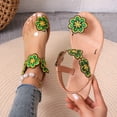 thumbnail image 6 of Xfvqtps Womens Flat Sandals Toe Ring Clip Toe Elastic Transparent Strap Color Block Flower Decor Non Slip Breathable Lightweight Summer Roman Sandals Green, 6 of 9