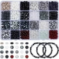 thumbnail image 1 of Kit de 3012 cuentas blancas y negras para hacer joyas, cuentas de vidrio de 6 mm, cuentas redondas lisas, cuentas de arcilla., 1 of 5
