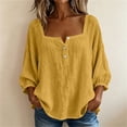 thumbnail image 2 of Miluxas Womens Long Sleeve Blouses Summer Cotton Linen Square Neck Tunic Shirts Button Up Loose Fit Business Casual Blouse Vacation Outfits Yellow, 2 of 7