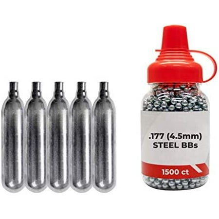 CO2 12g Tanks 5 and 1500ct Steel BBS Bundle Compatible with Sig Sauer P365 BB Air Pistol