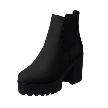 

PMUYBHF Women Solid Color Fashion Water Proof Platform High Heel Large Ankle Boots 50.98