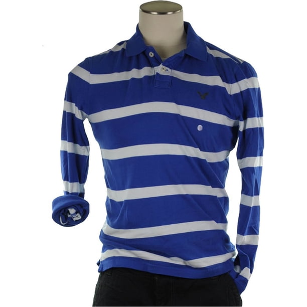 American Eagle Outfitters Polo de rugby de manga larga para hombre, azul, grande