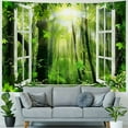 thumbnail image 4 of PRATYUS Sunshine Forest Tapestry Wall Hanging, Nature Green Forest Trees Floral Bloom Spring Woodland Grasses Window Scenery Tapestries, Virgin Forest Wall Tapestry Decor for Living Room, 4 of 6