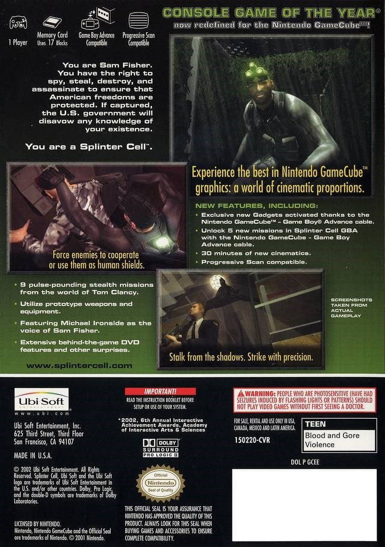 Tom Clancy's Splinter Cell Sur Nintendo GameCube - Jeu Complet, Bon état