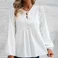 thumbnail image 4 of Elegant Drawstring Long Sleeve Cotton Linen Blouses Womens Buttons Casual Loose Pleated Shirts Solid Pullover Tops White,XXL, 4 of 6