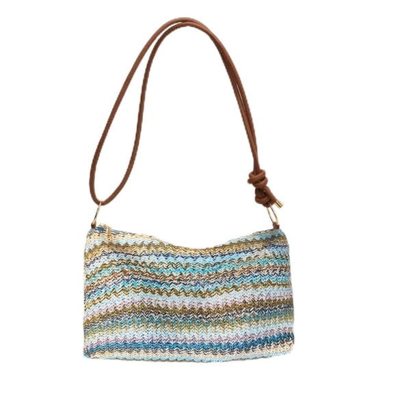 Women's Woven Beach Shoulder Handbag Colorful Straw Tote Bag Summer Vacation Crossbody Bag
