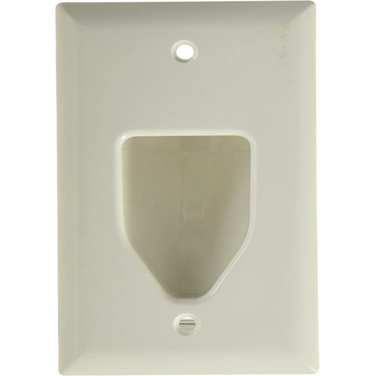 DataComm White 1-Gang Recessed Low Voltage Cable Plate - Hide Cables Behind Wall Mounted TVs