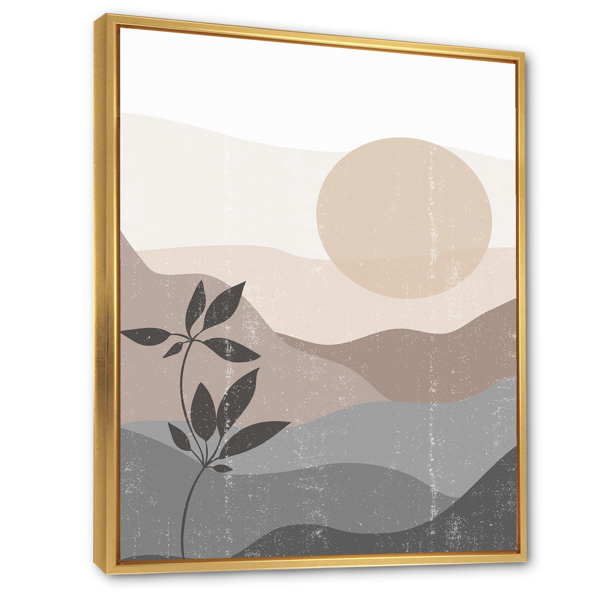 Designart 'Minimalist Sunset Over Mountain Landscape' Modern Framed Canvas Wall Art Print