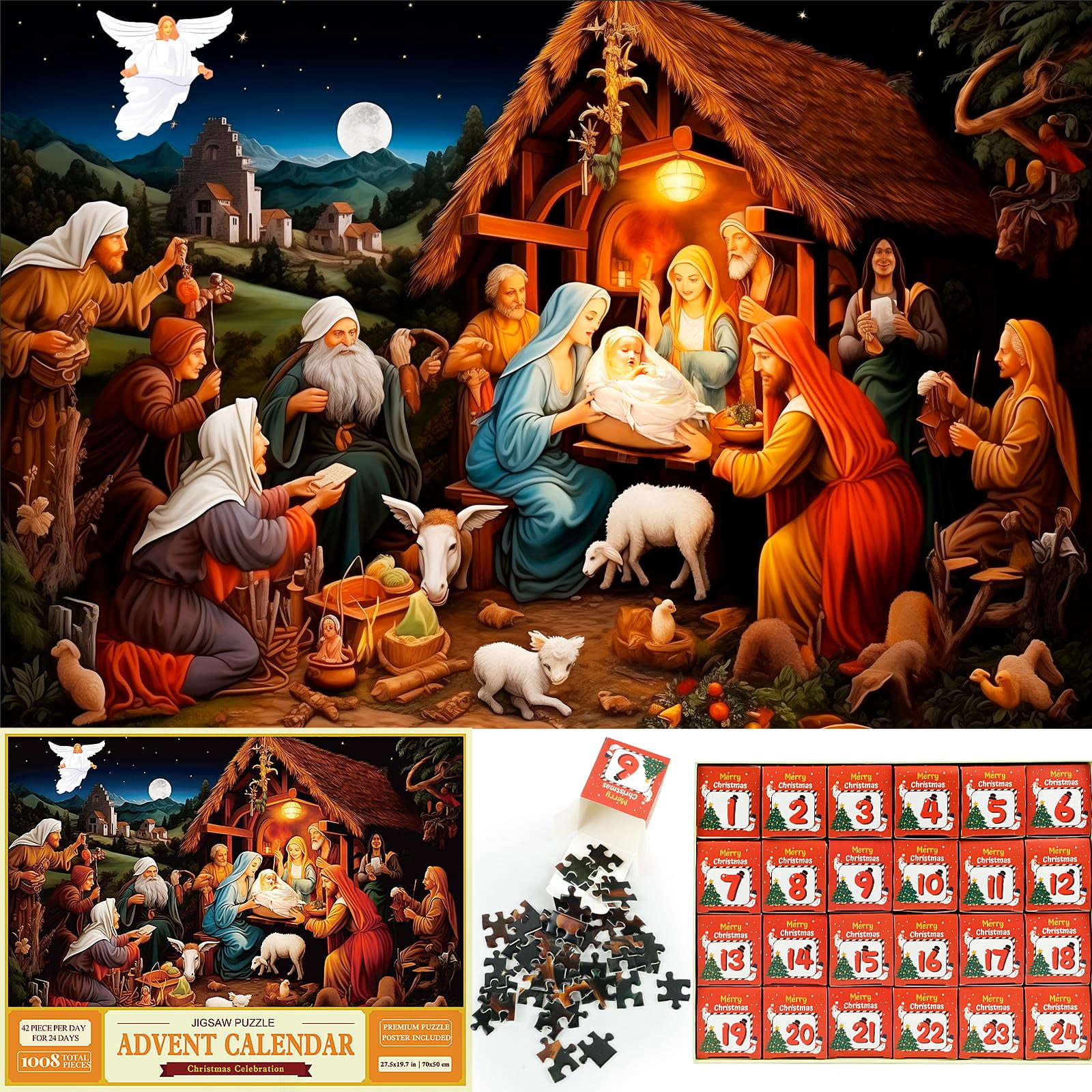 Jigsaw Puzzle Advent Calendar 2024-1008 Pieces Jigsaw Puzzle For Adult Kids,24 Days Countdown Calendar,The Birth Of Jesus,Faily Gae Puzzle,Christas Gift Idea For Teens 2025 - £ 20.99