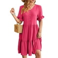 thumbnail image 2 of Gustave V Neck Short Sleeve Summer Dress for Women Ruffle Swiss Dot Mini Dresses Casual Boho A Line Flowy Sundress for Wedding Guest Christmas Party "Rose Red, M", 2 of 7