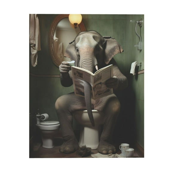N Elephant Is Sitting On The Toilet Reading The Newspaper (4) Canvas Frameless Painting Wall Art Painting Suitable For Dormitory Bedroom Living Room Toilet Decoration