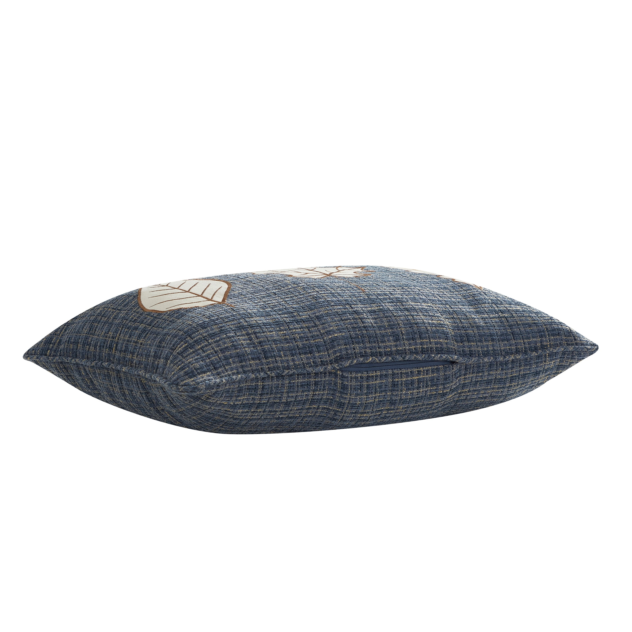 Way to Celebrate 14" x 22" Blue Embroidered Leaves Oblong Decorative Pillow