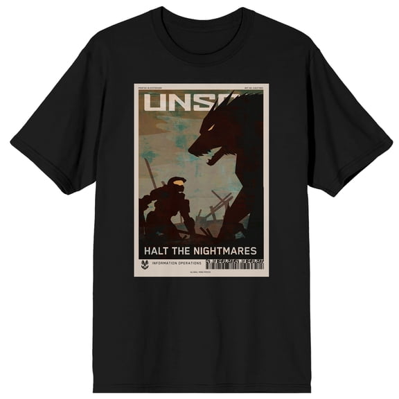 HALO UNSC Soldier Fighting Wolf Monster Adult Black Short Sleeve Tee-Medium