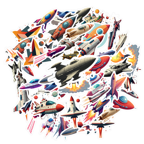 cartoon Space Rocket Stickers, Waterproof Space Rocket Sticker for Water Bottle Laptop Phone Cases Planner Skateboard Luggage Helmet Party Favor Decor, Ideal for Adults Teens Teacher Rewards