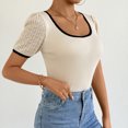 thumbnail image 5 of Besolor Womens Summer Tops Knit Lace Splicing Scoop Neck Basic Tee Casual Short Sleeve Slim Fitted Going out Shirts, 5 of 9