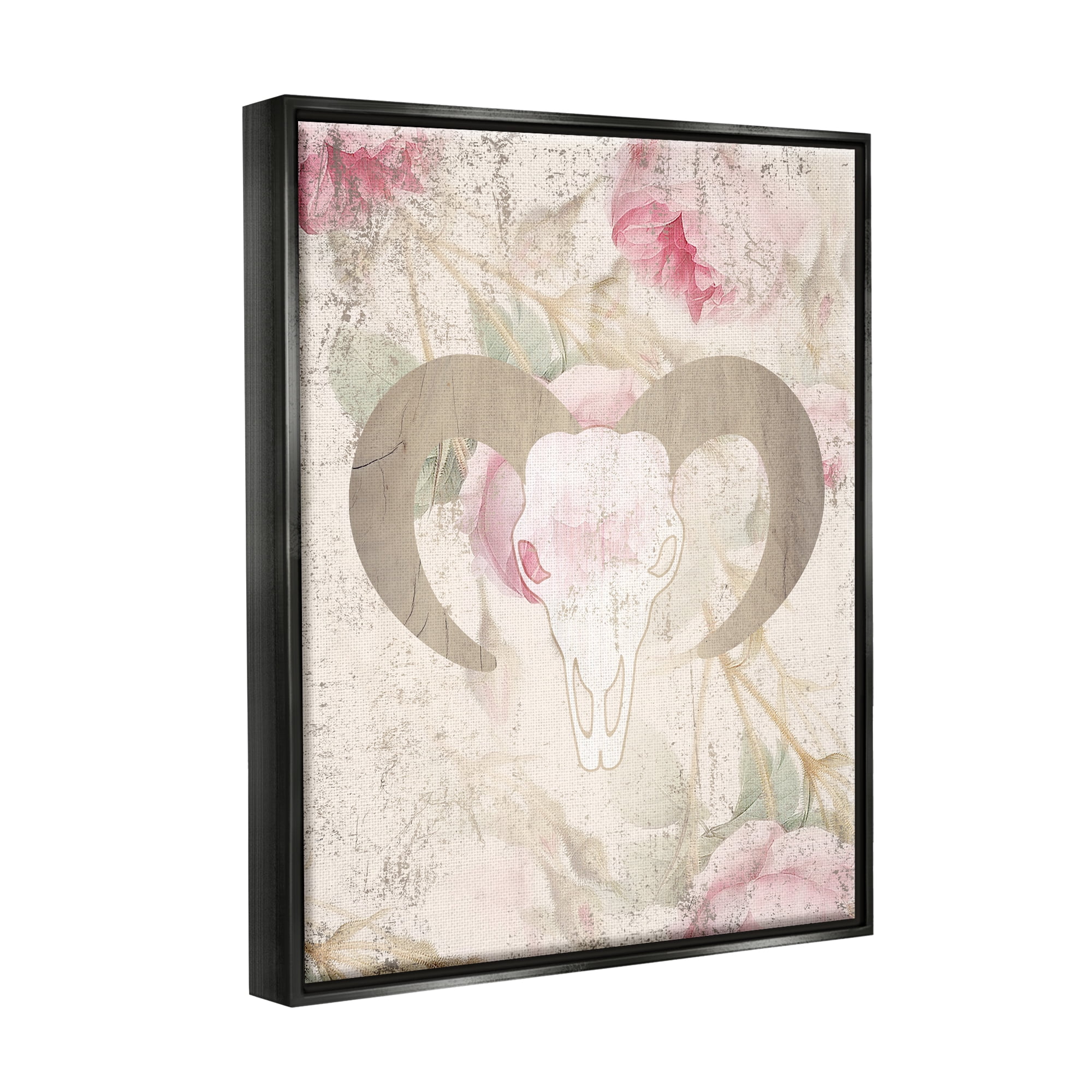 Stupell Industries Goat Skull Floral Rose Blooms Animals & Insects Painting Black Floater Framed Art Print Wall Art