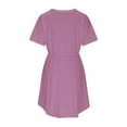 thumbnail image 5 of Fartey Summer Dresses for Women 2025 Button Crew Neck Short Sleeve Midi Dress Loose Flowy Swing Dresses with Belt Business Casual Solid Color Work Dress Purple XL, 5 of 9
