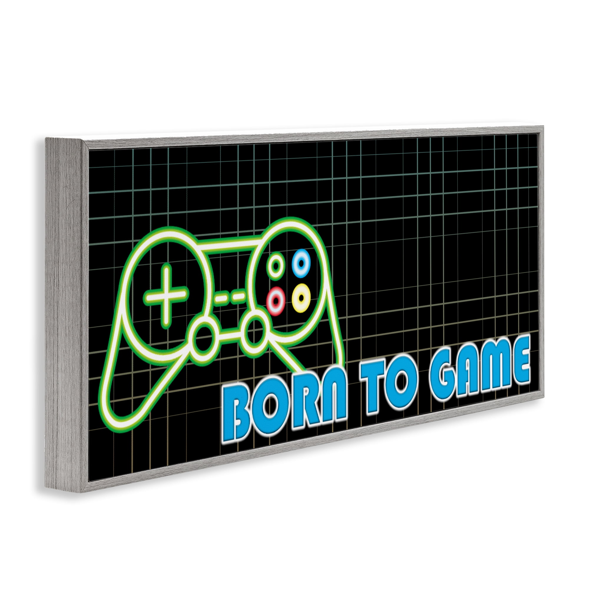 Stupell Industries Born To Game Neon Gray Framed Giclee Art, design by Kim Allen