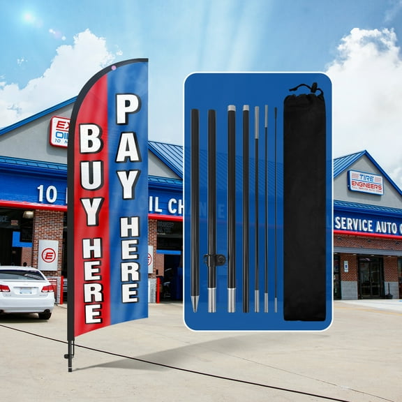 QSUM Buy Here Pay Here Sign Feather Flag with Pole Kit,7FT Buy Here Pay Here Decoration Display, Buy Here Pay Here Business Sign
