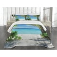 thumbnail image 3 of Ambesonne Beach Quilted Bedspread Set 3 Pcs, Idyllic Oceanic Resort, King Size, Green Aqua Coconut, 3 of 5