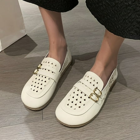 

ZTTD Ladies Summer Flowers Solid Colour Shallow Mouth Hollow Breathable Flat Bottom Comfortable Large Size Single Shoes Casual Shoes