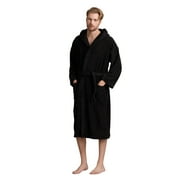TOWELNROBE - Men's Terry Cotton Hooded Robe - Comfortable,  Soft & Warm, Towel-Like Absorbency(Black-Large)