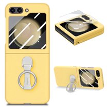 ELEHOLD for Samsung Galaxy Z Flip 5 Case with Ring Holder, Full Body Frosted Hard PC Case, with Built-in Screen Protector Shockproof Slim Protective Cover for Samsung Galaxy Z Flip 5 2023, Yellow