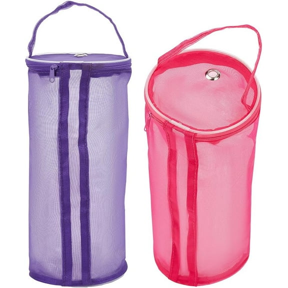 2Pcs Nylon Yarn Storage Bag Portable Column Mesh Knitting Crochet Supplies Kits Storage Case Portable Yarn Balls Organizer Baskets Yarn Wool Storage Bag for Thread Sewing Accessories Colorful