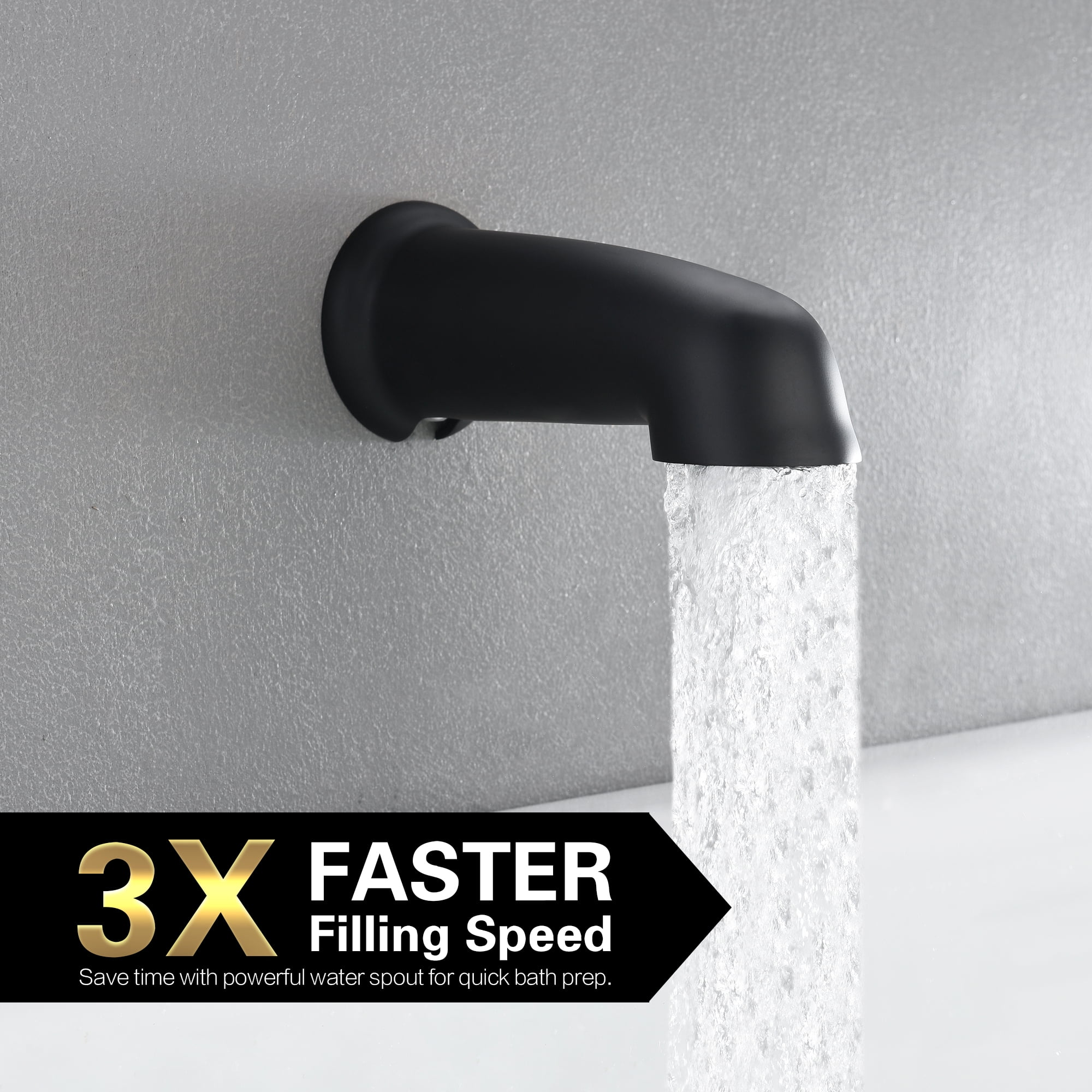 sumerain Matte Black Bathtub Shower Faucet Set With Valve, High-Flow Tub and Shower Trim Kit with Rain Shower Head and Spout