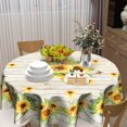 thumbnail image 3 of Sunflower Round Tablecloth 60 Inch - Yellow Floral Butterfly Table Cloth Farmhouse Sunflowers Daisy on Wooden Board Art Table Cover for Indoor Outdoor Kitchen Dinning, 3 of 6