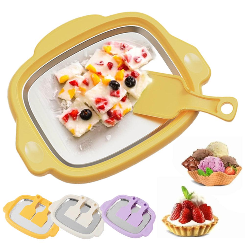 Stainless Steel Rolled Ice Cream Maker Kit for Home Use, DIY Instant Ice Cream Roll Tray with 2 Scrapers for Yogurt & Sorbet