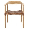 thumbnail image 2 of SAFAVIEH Munro Leather Woven Accent Chairs, Unfinished Natural (Teak Wood Frame)/Leather Seat, Green (22 in. W x 20.5 in. D x 28.5 in. H), 2 of 7