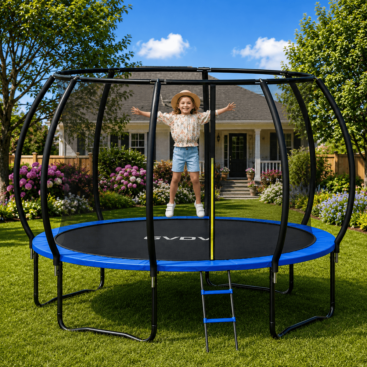 Gymax, Kids Trampoline with Swing, 6FT Indoor Outdoor Blue