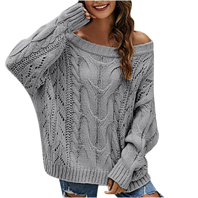 Yuyuzo Fall Sweaters for Women off Shoulder Oversized Jumper Tops Long Sleeve Basic Knitting Pullover Blouse