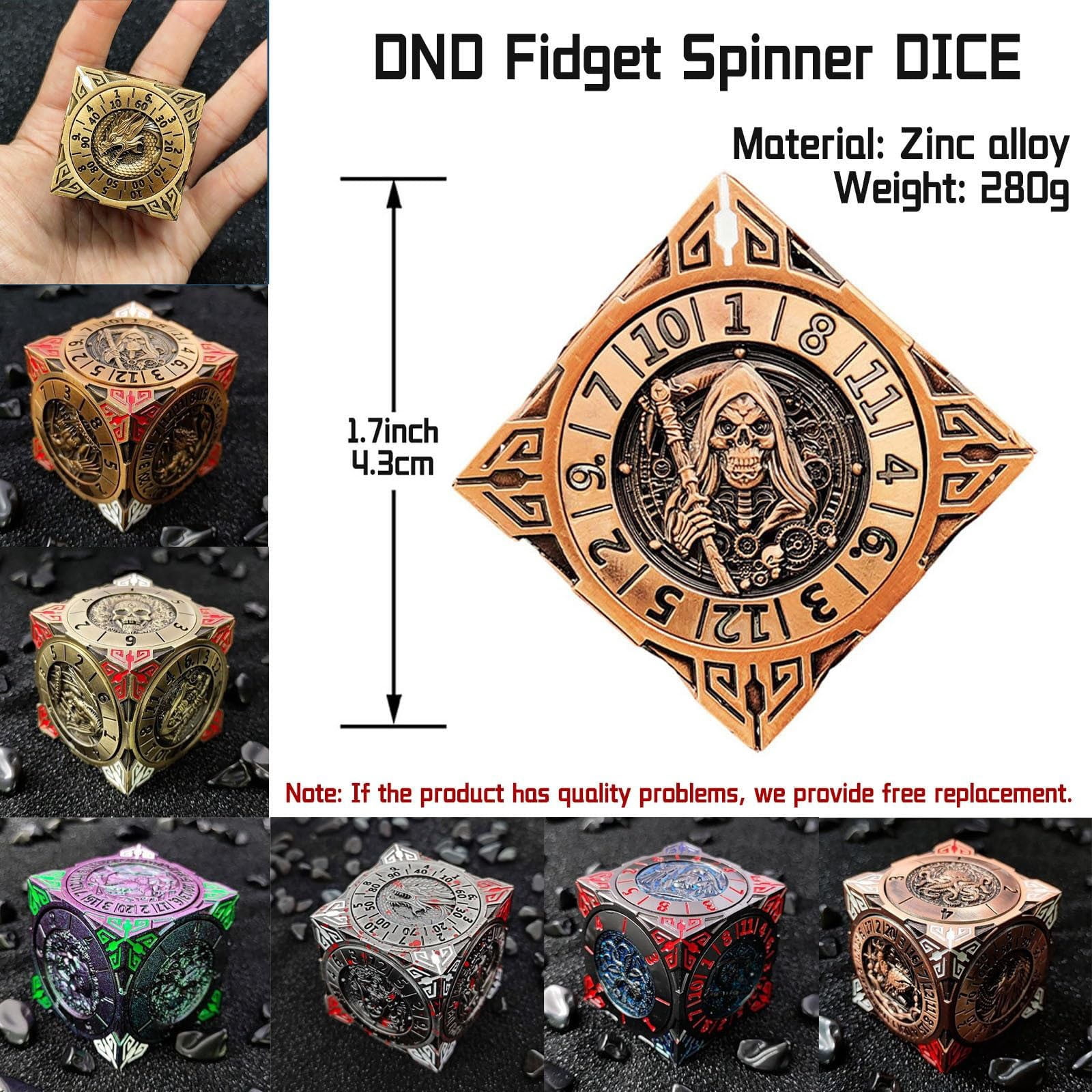 DND Spinner Dice, Metal Dice Set with 3D Relief for DND Gifts, Polyhedral Roleplaying Game Dice, Fantasy D&D Tabletop Accessories for DM & Player (Gradient),D