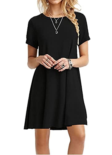 MOLERANI Women's Casual Plain Short Sleeve Simple T-Shirt Loose Dress,  Black, Large - Walmart.com
