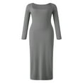 thumbnail image 1 of Women Long Bodycon Dress Solid Color Knitted Ribbed Square Neck Long Sleeve Dress Spring Fall Party Club Skinny Dress, 1 of 9