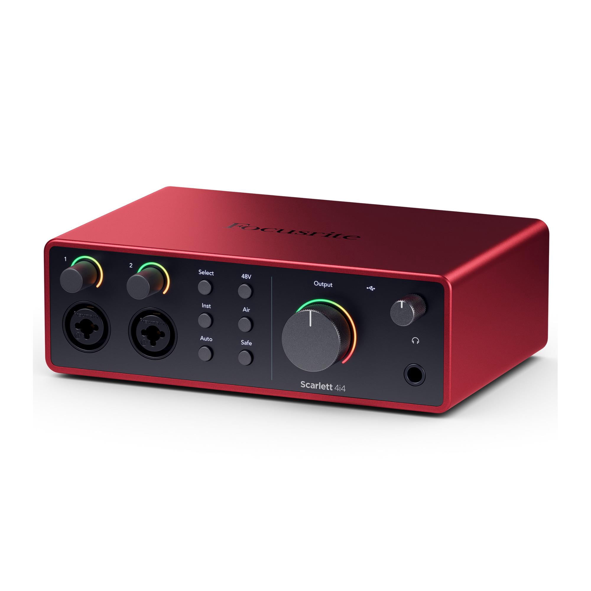 Focusrite Scarlett 4i4 4th Gen USB Audio Interface with Hi-Z Instrument Bundle with Knox Gear TX-100 Headphones, Two Knox Gear 6-Feet Cables, and Two FocusProAudio 25-Feet Microphone Cable (6 Items)