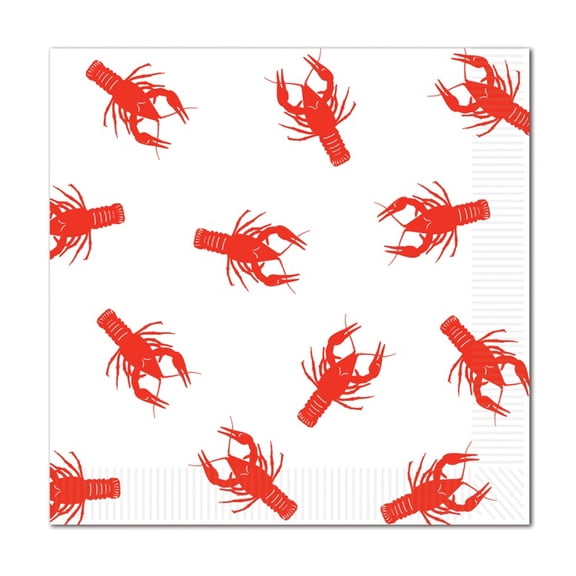 Club Pack of 192 Red and White Crawfish Disposable Luncheon Party Napkins 6.5"