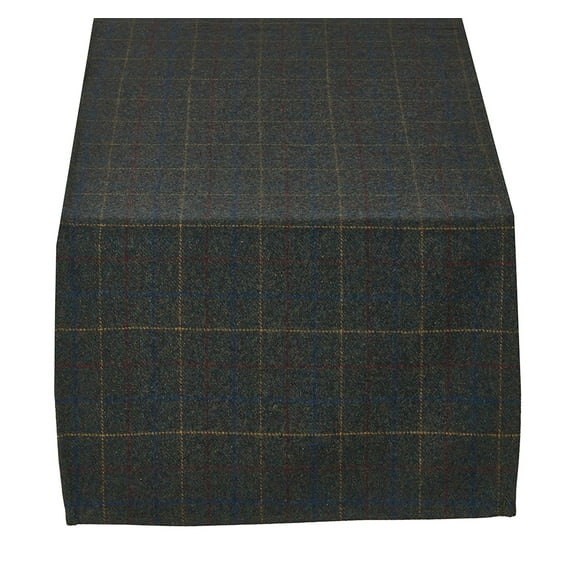 Moss Plaid Wool Blend Table Runner, 16"X72" Rectangular