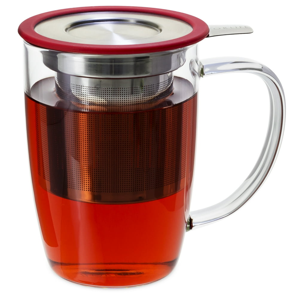For Life NewLeaf Glass 16 Ounce Tea Mug with Infuser and Red Lid