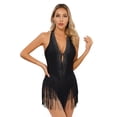 thumbnail image 2 of Zaldita Women Latin Dance Costume Deep V-Neck Backless Fringed Samba Ballroom Leotard Flapper Dress Black S, 2 of 7